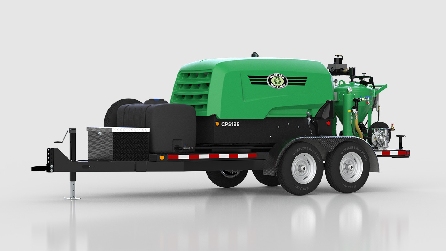Dustless Blasting's DB500 Mobile S sandblasting trailer